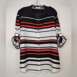 Calvin Klain Women's Striped Button-Up Blouse Size (L)